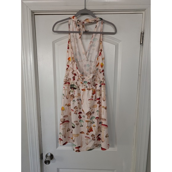 Romwe Women's Mushroom Print Halter Mini Dress Sleeveless Beige Medium M - Picture 7 of 7